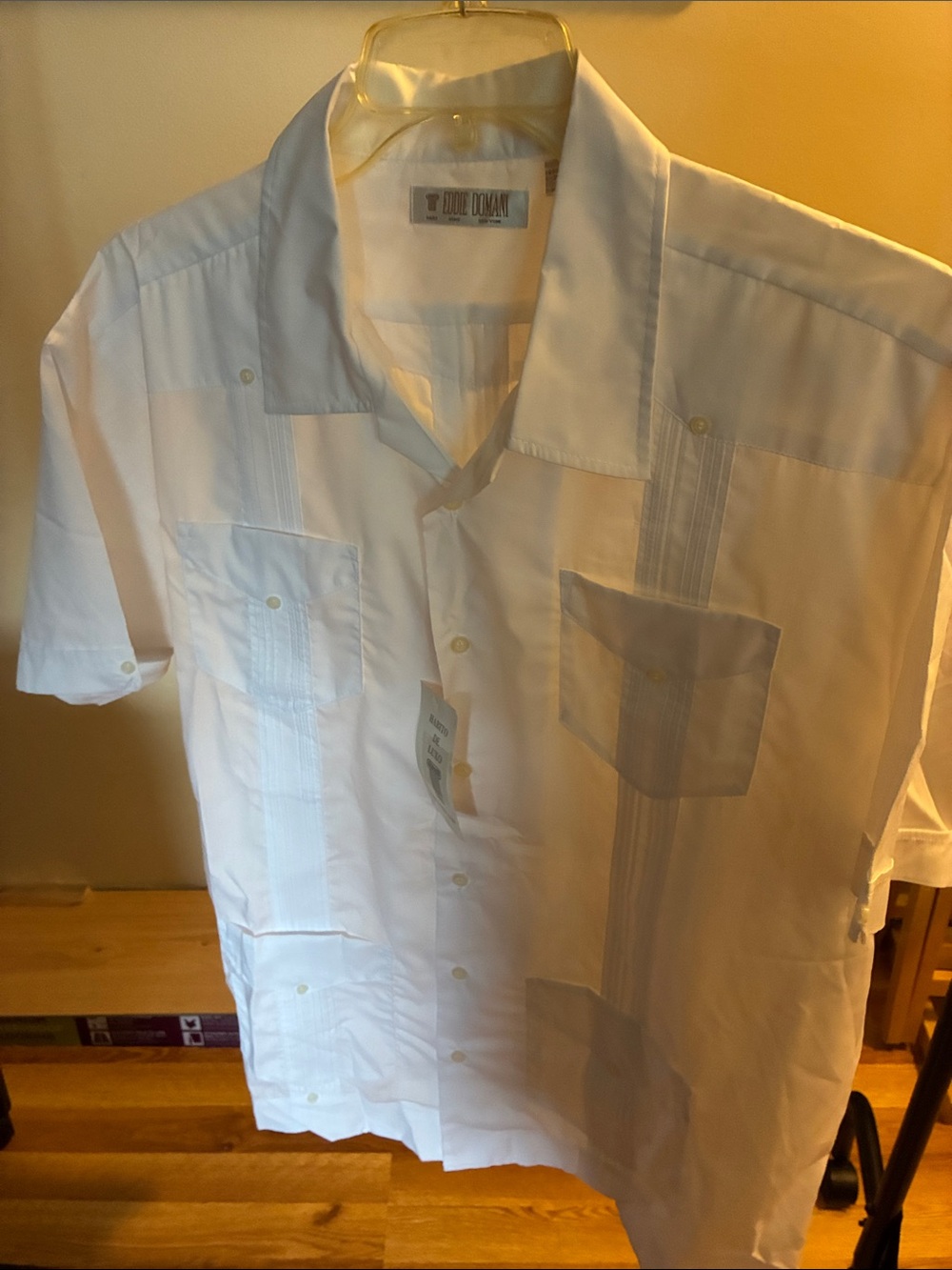 Vintage Eddie Domani Men's White Short-Sleeve Guayabera Button-Down Shirt